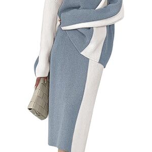 Blue and White Ribbed 2 piece